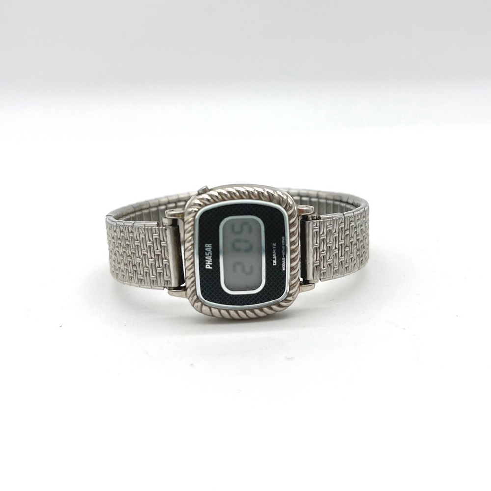 Phasar‎ Digital Watch Sears Roebuck Y450-4290 Silver Tone Rope Bezel Vintage